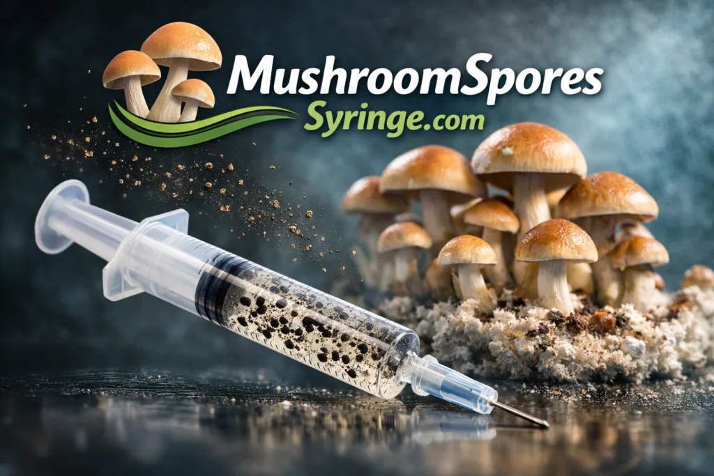 Mushroom spore syringe and magic mushrooms